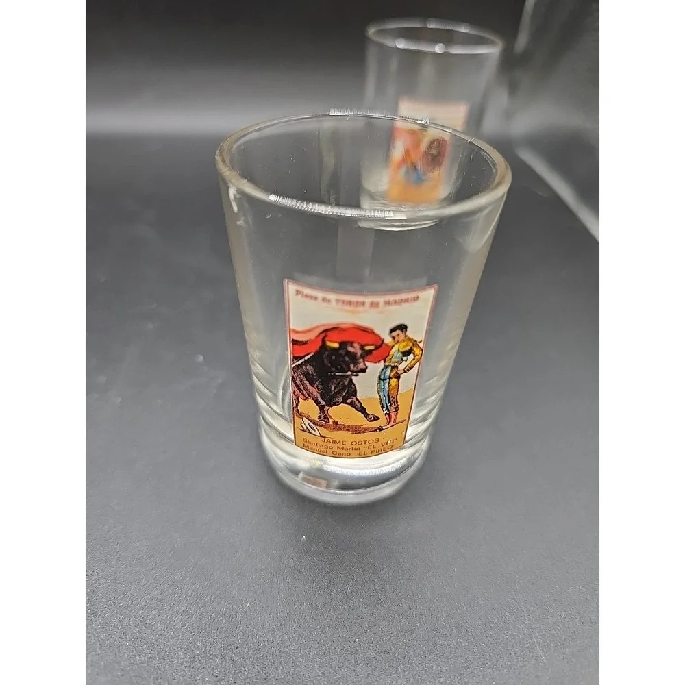 3 Vintage Plaza de Toros de Madrid Shot Glasses Bull Fighter Made In Portugal